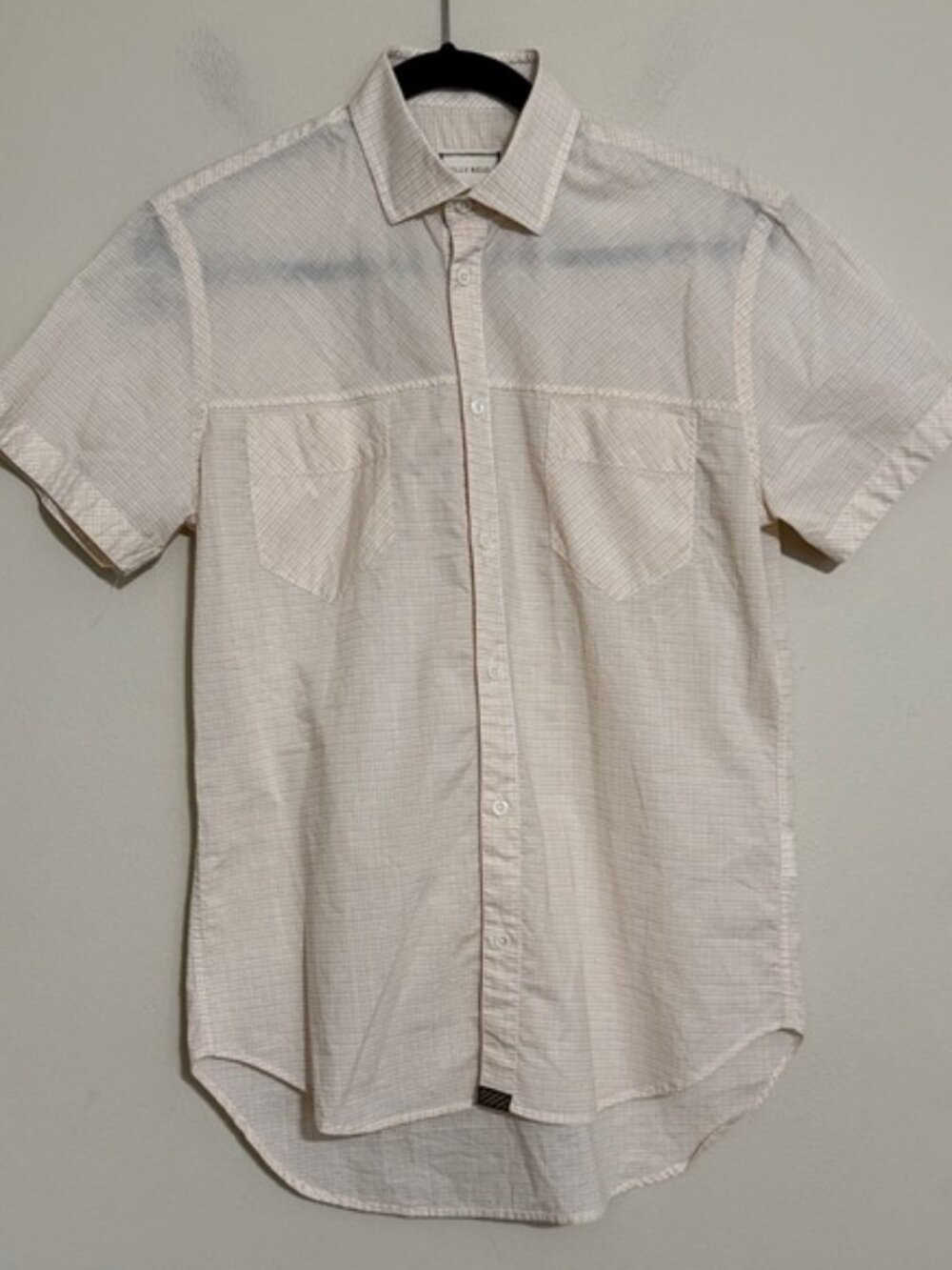 Billy Reid White yellow Checkered Dress Shirt men S casual office retro slim fit